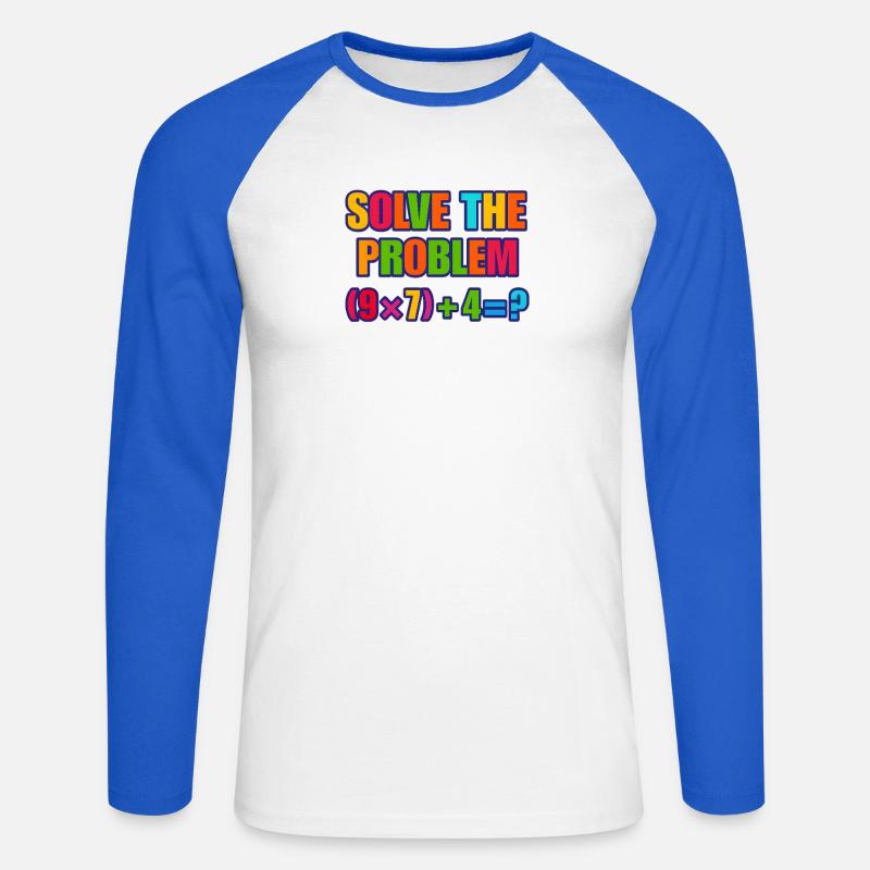 67 Meme, Solve the Problem Math Puzzle  - Unisex Long Sleeve Baseball T-Shirt - white/royal blue