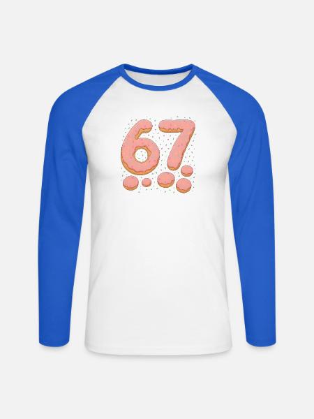 Süße 67 Donut-Typografie-Feier - Unisex Baseballshirt langarm - Weiß/Royalblau