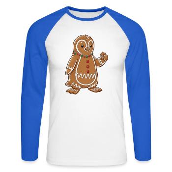 Süßer Weihnachts Pinguin Lebkuchenmann Cartoon Süß - Unisex Baseballshirt langarm - Weiß/Royalblau - Vorne - Nik (191cm)