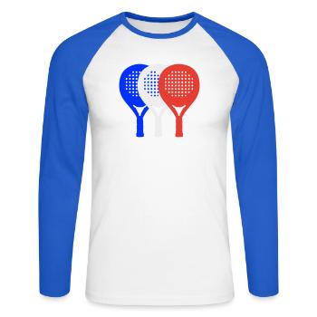 Padel-Frankreich2 - Unisex Baseballshirt langarm - Weiß/Royalblau - Vorne - Nik (191cm)
