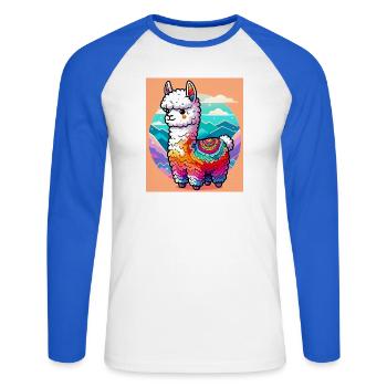 Alpaga - T-shirt baseball manches longues Homme - blanc/bleu royal - Devant - Nik (191cm)