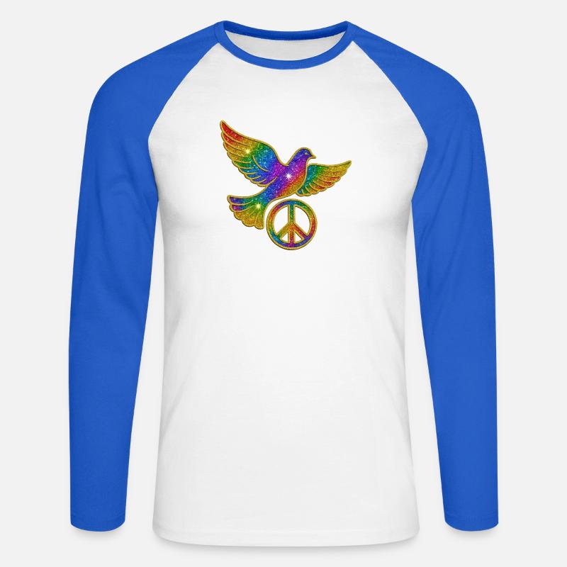 Simbolo della pace della colomba arcobaleno - Maglia da baseball a manica lunga da uomo - bianco/blu royal