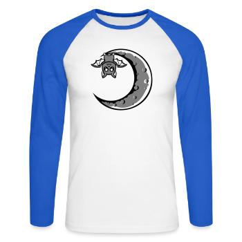 Süße Fledermaus Sichelmond hängt Halloween Nacht - Unisex Baseballshirt langarm - Weiß/Royalblau - Vorne - Nik (191cm)