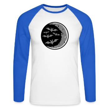 Viele Fledermäuse Silhouette cool Sichelmond Nacht - Unisex Baseballshirt langarm - Weiß/Royalblau - Vorne - Nik (191cm)