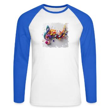 Colorful Musical Notes Art Motif - Unisex Long Sleeve Baseball T-Shirt - white/royal blue - Front - Nik (191cm)