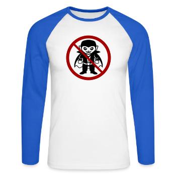 Kein Vampir! Lustiges Verbotsschild Halloween - Unisex Baseballshirt langarm - Weiß/Royalblau - Vorne - Nik (191cm)