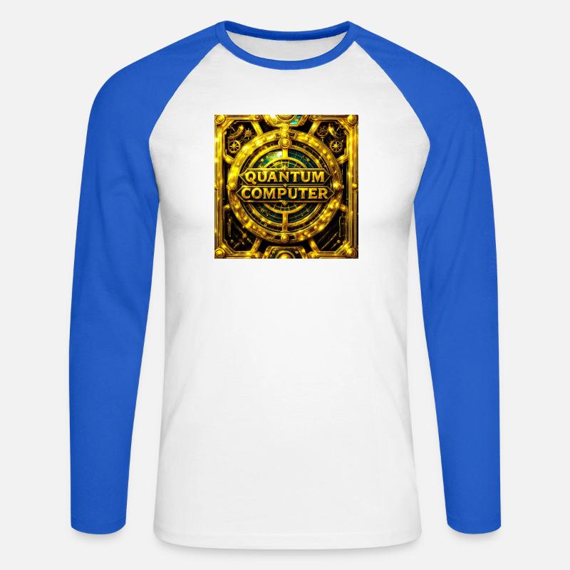 Goldenes Quantencomputer-Emblem - Unisex Baseballshirt langarm - Weiß/Royalblau