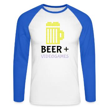 Jeux vidéo Pixel Beer - T-shirt baseball manches longues Homme - blanc/bleu royal - Devant - Nik (191cm)