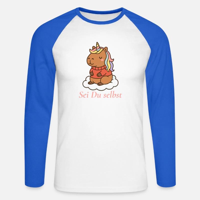 Sei Du selbst – Capybara Einhorn 🌈 - Unisex Baseballshirt langarm - Weiß/Royalblau