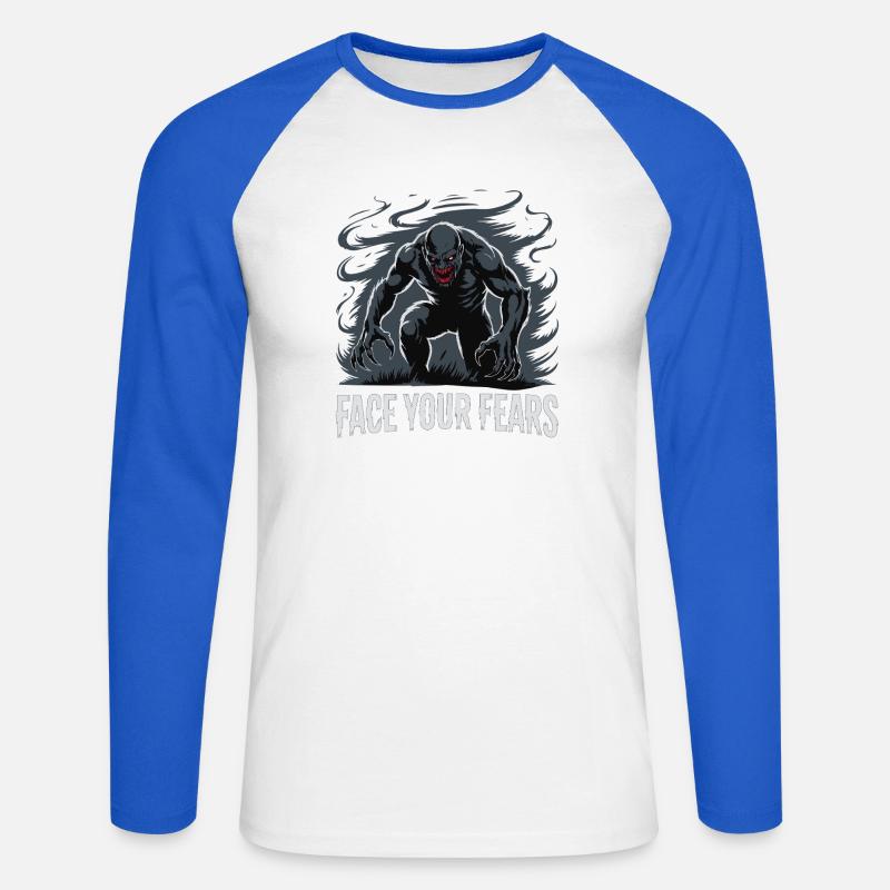 Stelle dich deinen Ängsten, Monster, Nightmare. - Unisex Baseballshirt langarm - Weiß/Royalblau