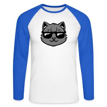 Katze Graue Sonnenbrille Cool Lässig Style Blick - Unisex Baseballshirt langarm - Weiß/Royalblau - Vorne - Nik (191cm)
