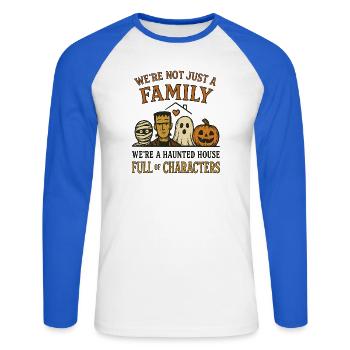 Halloween - Familie der lustigen Monster - Unisex Baseballshirt langarm - Weiß/Royalblau - Vorne - Nik (191cm)