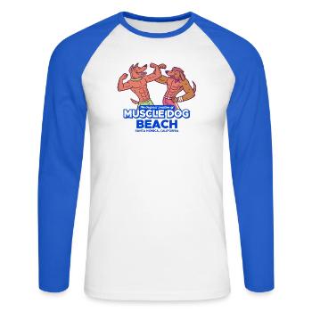 Muscle Dog Beach Santa Monica - Unisex Long Sleeve Baseball T-Shirt - white/royal blue - Front - Nik (191cm)