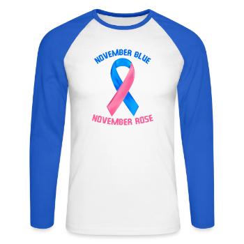 November Blue November Rose - Unisex Long Sleeve Baseball T-Shirt - white/royal blue - Front - Nik (191cm)