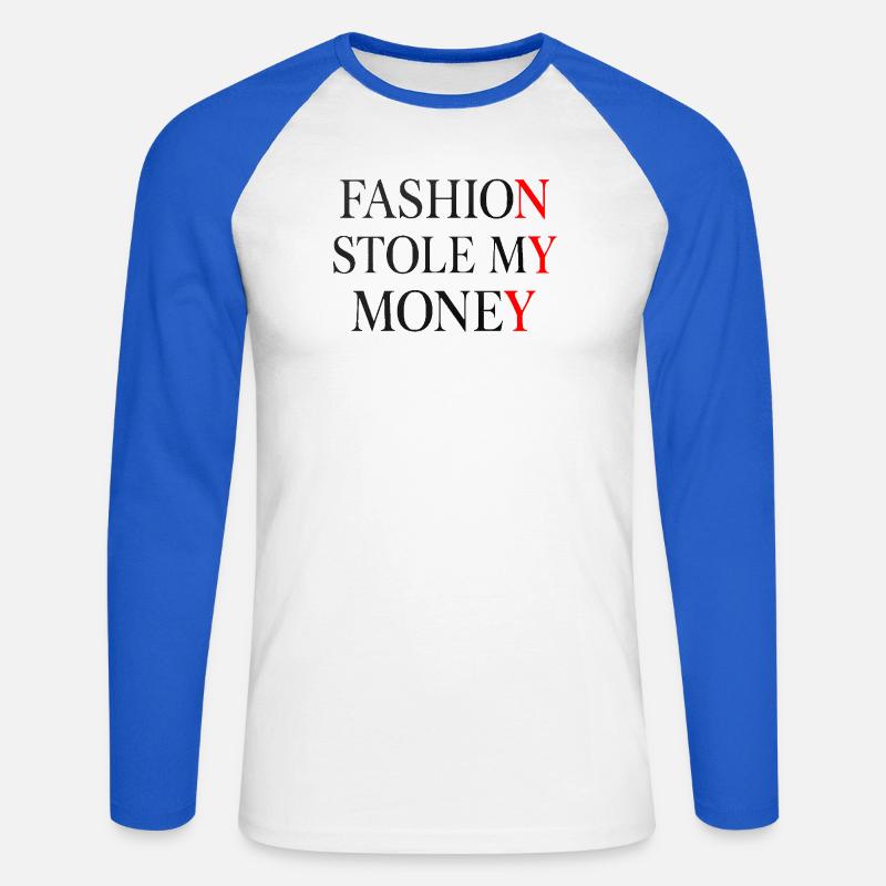 Die Mode hat mein Geld gestohlen - Unisex Baseballshirt langarm - Weiß/Royalblau