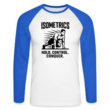 isometrics holding exercise static muscle work - Unisex Long Sleeve Baseball T-Shirt - white/royal blue - Front - Nik (191cm)