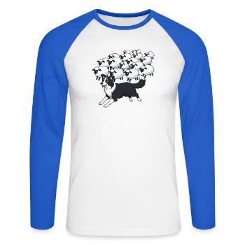 Border Collie et Clouds Sheep - T-shirt baseball manches longues Homme - blanc/bleu royal - Devant - Nik (191cm)