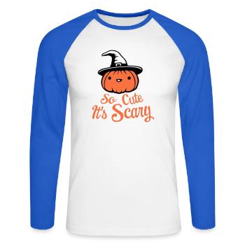 Pumpkin Happy Witch Hat Halloween So Cute Scary - Unisex Long Sleeve Baseball T-Shirt - white/royal blue - Front - Nik (191cm)