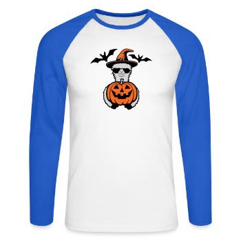 Lama Cool Halloween Lunettes de soleil citrouille Chapeau de sorcière - T-shirt baseball manches longues Homme - blanc/bleu royal - Devant - Nik (191cm)