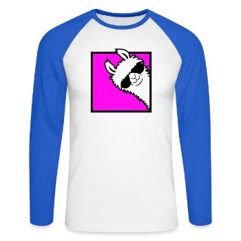 Lama Cool Peeks Around Corner Side Sunglasses Alpaca - Unisex Long Sleeve Baseball T-Shirt - white/royal blue - Front - Nik (191cm)