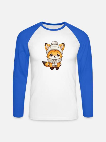Fuchs Winter Tier Baby Comic - Unisex Baseballshirt langarm - Weiß/Royalblau