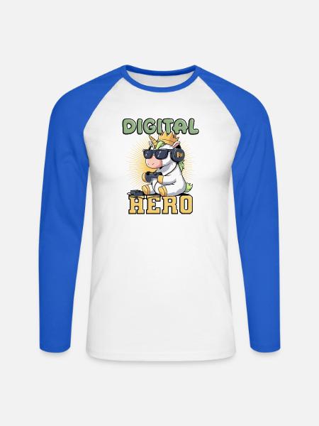 Zocken - digital hero einhorn - Unisex Baseballshirt langarm - Weiß/Royalblau