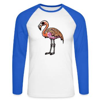 Flamingo Halloween Zombie - Unisex Baseballshirt langarm - Weiß/Royalblau - Vorne - Nik (191cm)