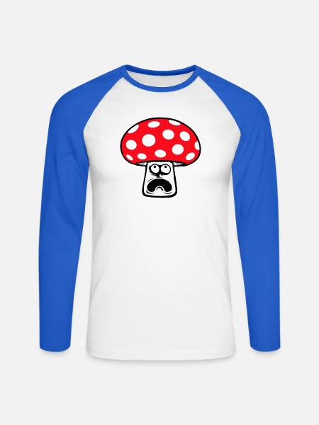 Mushroom frightened, panicking, looking up, - Unisex Long Sleeve Baseball T-Shirt - white/royal blue