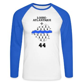 Loire Atlantique 44 - T-shirt baseball manches longues Homme - blanc/bleu royal - Devant - Nik (191cm)