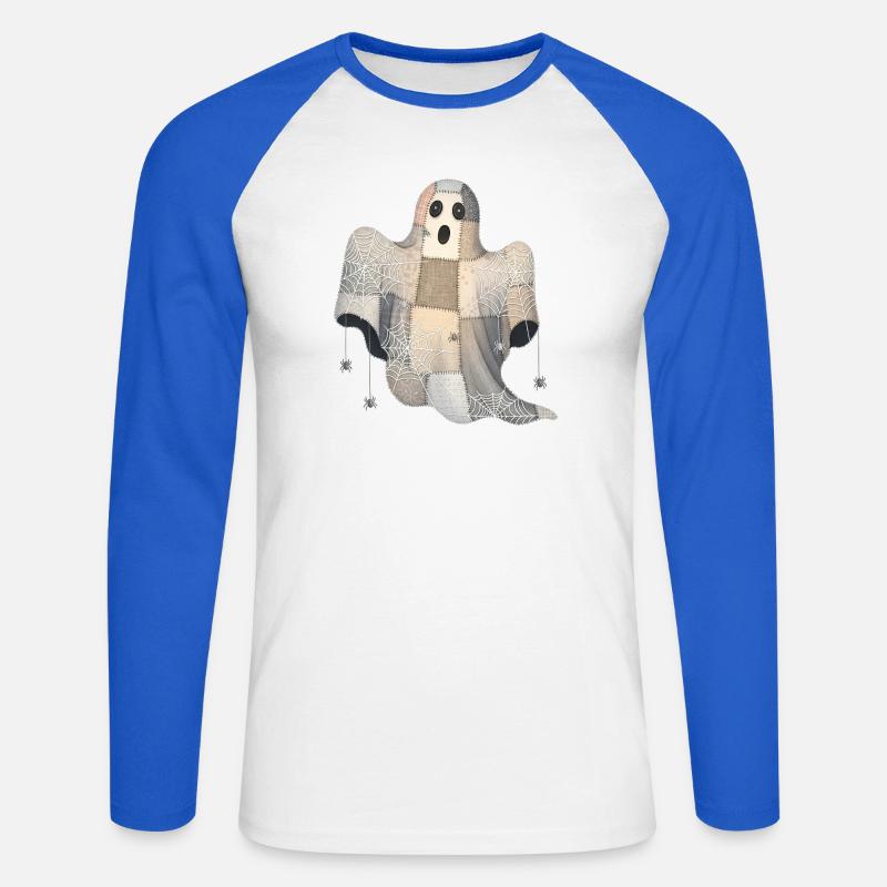 Patchwork Geist mit Spinnennetzen - Unisex Baseballshirt langarm - Weiß/Royalblau