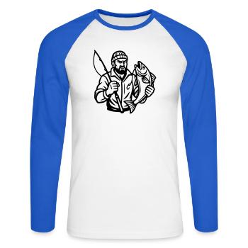 Pêcheur - T-shirt baseball manches longues Homme - blanc/bleu royal - Devant - Nik (191cm)