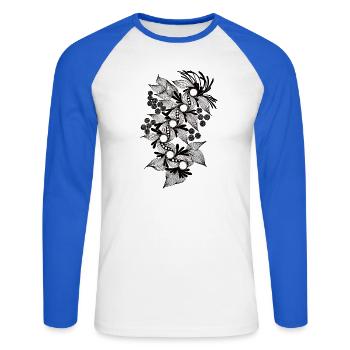 Spirale de fleurs noires et blanches - T-shirt baseball manches longues Homme - blanc/bleu royal - Devant - Nik (191cm)