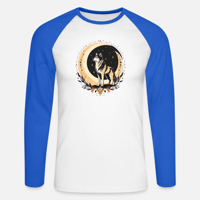 Boho Wolf - Unisex Baseballshirt langarm - Weiß/Royalblau