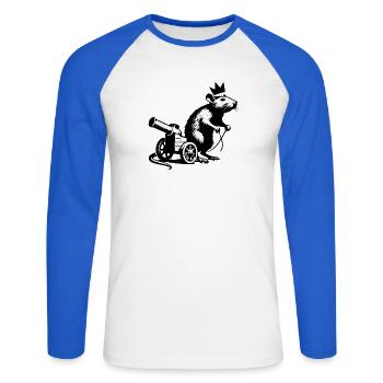 Kaiserratte auf Kanonenwagen | Königsratte - Unisex Baseballshirt langarm - Weiß/Royalblau - Vorne - Nik (191cm)