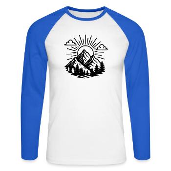 Montagnes - T-shirt baseball manches longues Homme - blanc/bleu royal - Devant - Nik (191cm)