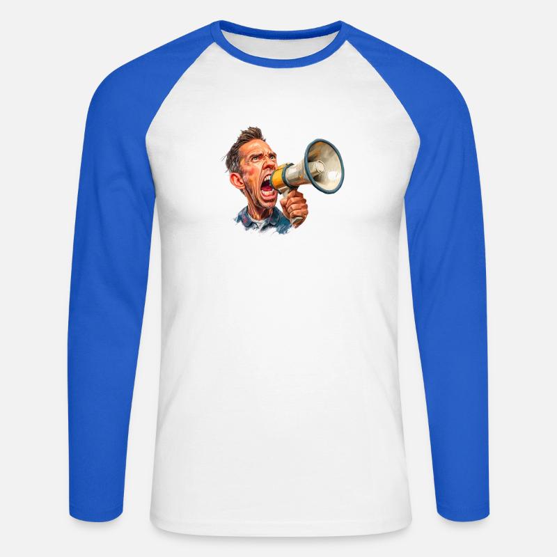 Megafon Ausbruch vom Schiri oder Marktschreier - Unisex Baseballshirt langarm - Weiß/Royalblau