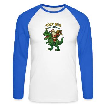 Noël – Tree Rex Weihnachten - Unisex Baseballshirt langarm - Weiß/Royalblau - Vorne - Nik (191cm)