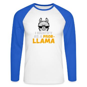 Je m’identifie comme un probllama Cool Lama Problem Spruch - T-shirt baseball manches longues Homme - blanc/bleu royal - Devant - Nik (191cm)