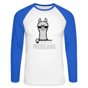 Je m’identifie comme un probllama Cool Lama Problem Spruch - T-shirt baseball manches longues Homme - blanc/bleu royal - Devant - Nik (191cm)