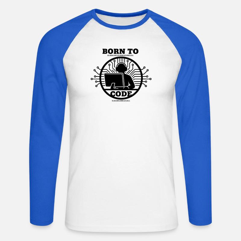 Codeur né pour coder Programmeur - T-shirt baseball manches longues Homme - blanc/bleu royal