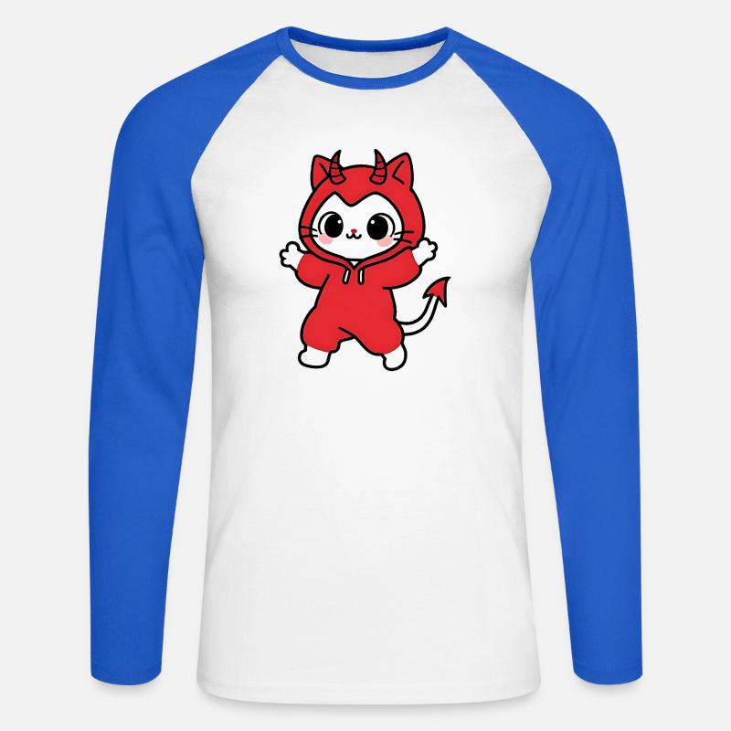 Cat Devil Kapuzenpullover Rot - Unisex Baseballshirt langarm - Weiß/Royalblau