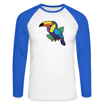 Colorful Tropical Toucan - Unisex Long Sleeve Baseball T-Shirt - white/royal blue - Front - Nik (191cm)