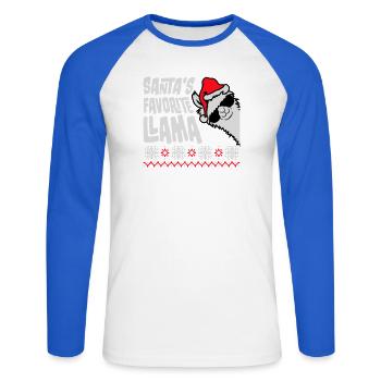 Santa's Favorite Llama Cool Side Sunglasses - Unisex Long Sleeve Baseball T-Shirt - white/royal blue - Front - Nik (191cm)