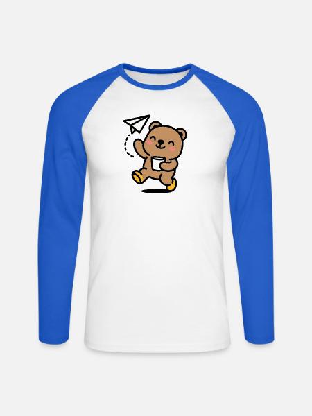 Glücklicher Teddybär mit Papierflieger - Unisex Baseballshirt langarm - Weiß/Royalblau