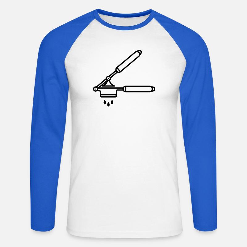 Knoblauch Presse oder Spätzle Presse - Unisex Baseballshirt langarm - Weiß/Royalblau