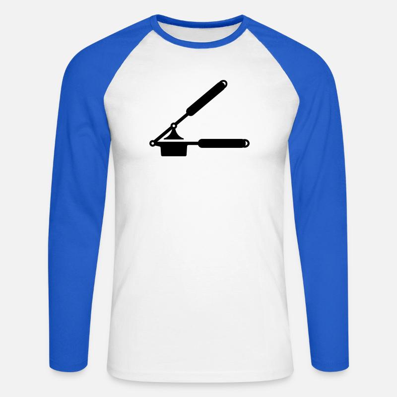 Knoblauch Presse oder Spätzle Presse - Unisex Baseballshirt langarm - Weiß/Royalblau