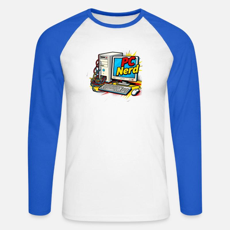 Nerd per PC - Maglia da baseball a manica lunga da uomo - bianco/blu royal
