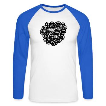 Junggesellen Crew - Unisex Baseballshirt langarm - Weiß/Royalblau - Vorne - Nik (191cm)