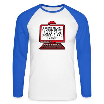 Silent Night Gaming Night All Calm Screens Bright - Unisex Long Sleeve Baseball T-Shirt - white/royal blue - Front - Nik (191cm)