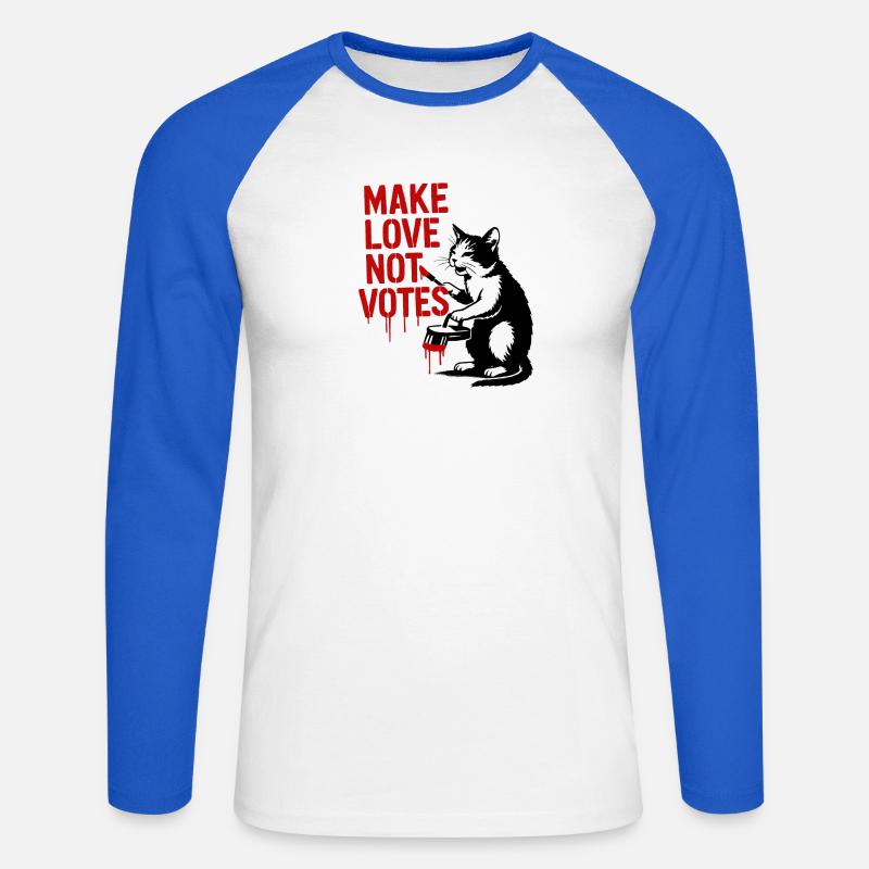 Make Love Not Votes Katze - Unisex Baseballshirt langarm - Weiß/Royalblau